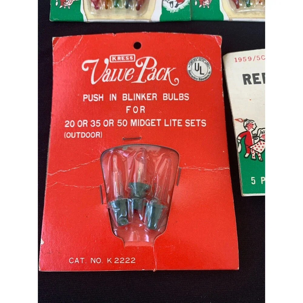 Vintage Push-in Flasher Replacement Bulbs Christmas Mini Lights 4 Packs & Extras
